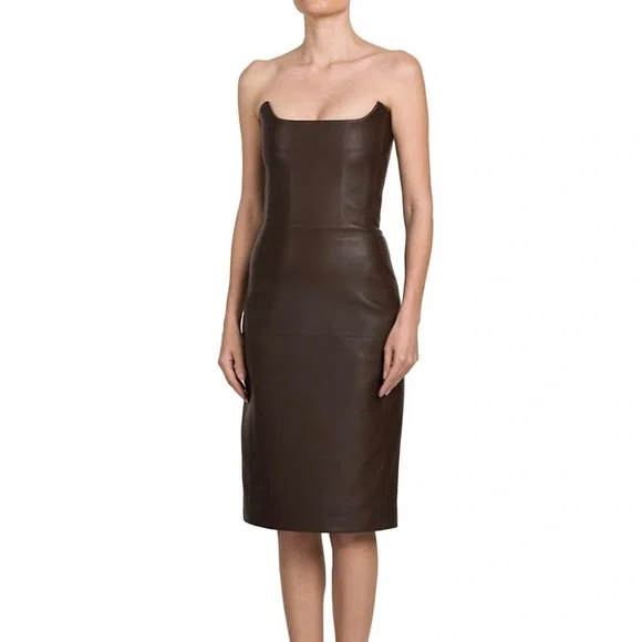 Bottega Veneta Cashmere-Blend Leather Strapless Midi Dress